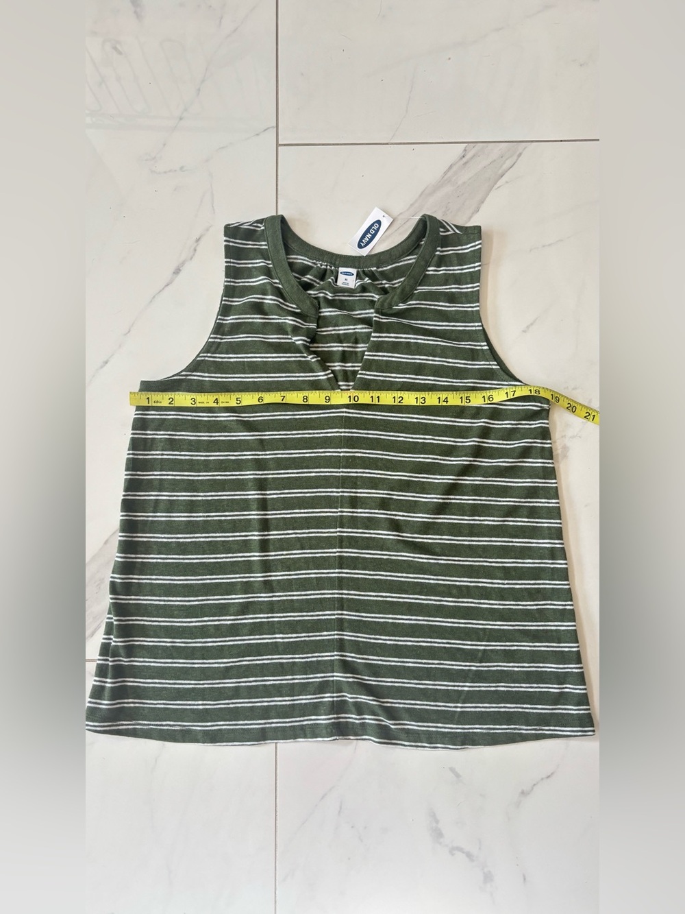 Old Navy Olive and White Striped Sleeveless Split-Neck Tank - Picture 11 of 13